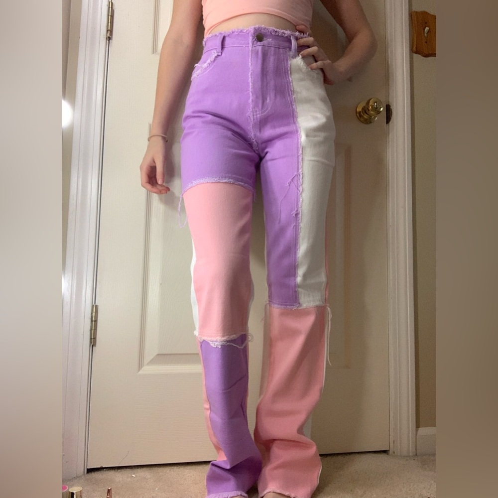 Multicolor patched jeans